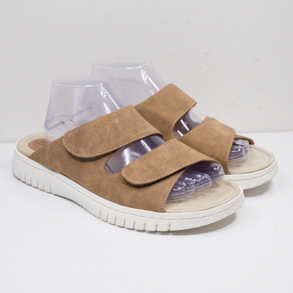EUROSOFT Double Strap Slide Sandals Comfort Casual Tan Sz 10M